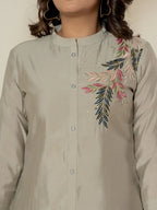 Yufta Grey Thread_Work Shirt And Trouser Silk Blend Co-Ord Set | Grocsy