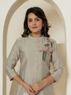 Yufta Grey Thread_Work Shirt And Trouser Silk Blend Co-Ord Set | Grocsy