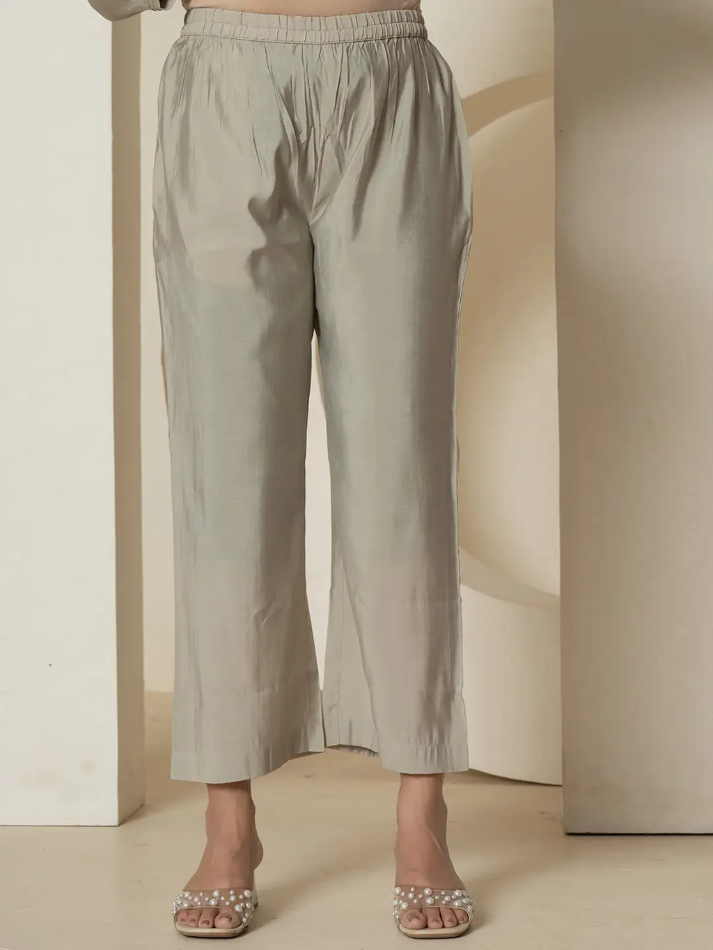 Yufta Grey Thread_Work Shirt And Trouser Silk Blend Co-Ord Set | Grocsy