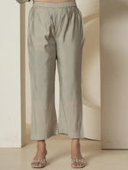 Yufta Grey Thread_Work Shirt And Trouser Silk Blend Co-Ord Set | Grocsy