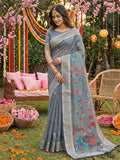 Anaita Grey Linen Cotton Woven Saree With Blouse | Grocsy