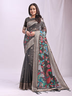 Anaita Grey Linen Cotton Woven Saree With Blouse | Grocsy