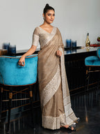 Anaita Grey Linen Zari Work Saree With Blouse | Grocsy