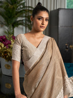Anaita Grey Linen Zari Work Saree With Blouse | Grocsy