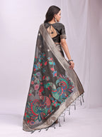 Anaita Grey Linen Cotton Woven Saree With Blouse | Grocsy