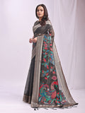 Anaita Grey Linen Cotton Woven Saree With Blouse | Grocsy