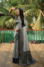 Anaita Grey Woven Design Pure Kanjivaram Soft Satin Silk Saree With Blouse | Grocsy