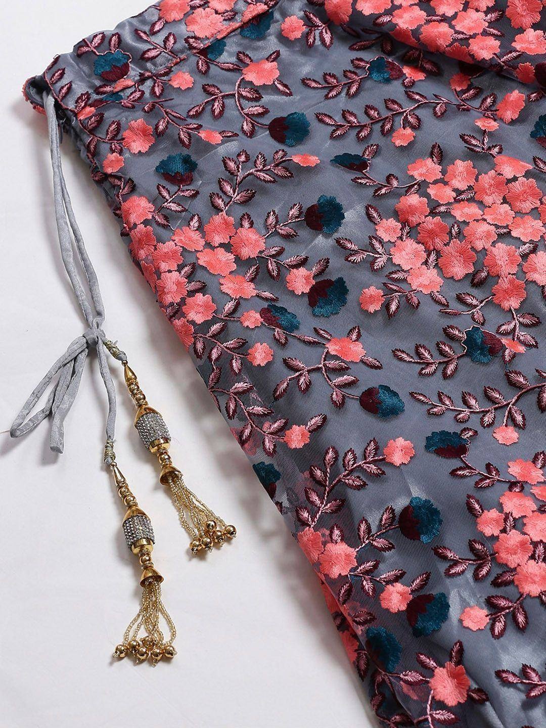 Tulsi Art Grey Semi-Stitched Myntra Lehenga & Unstitched Blouse With Dupatta | Grocsy