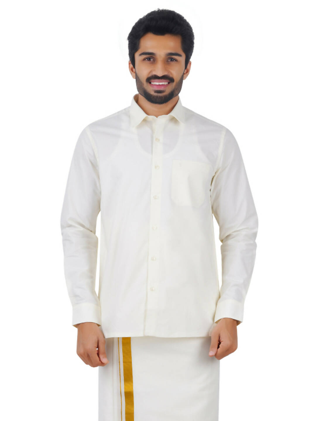 Ramraj Cotton Mens Cotton Light Cream Colour Full Sleeve Shirt | Grocsy