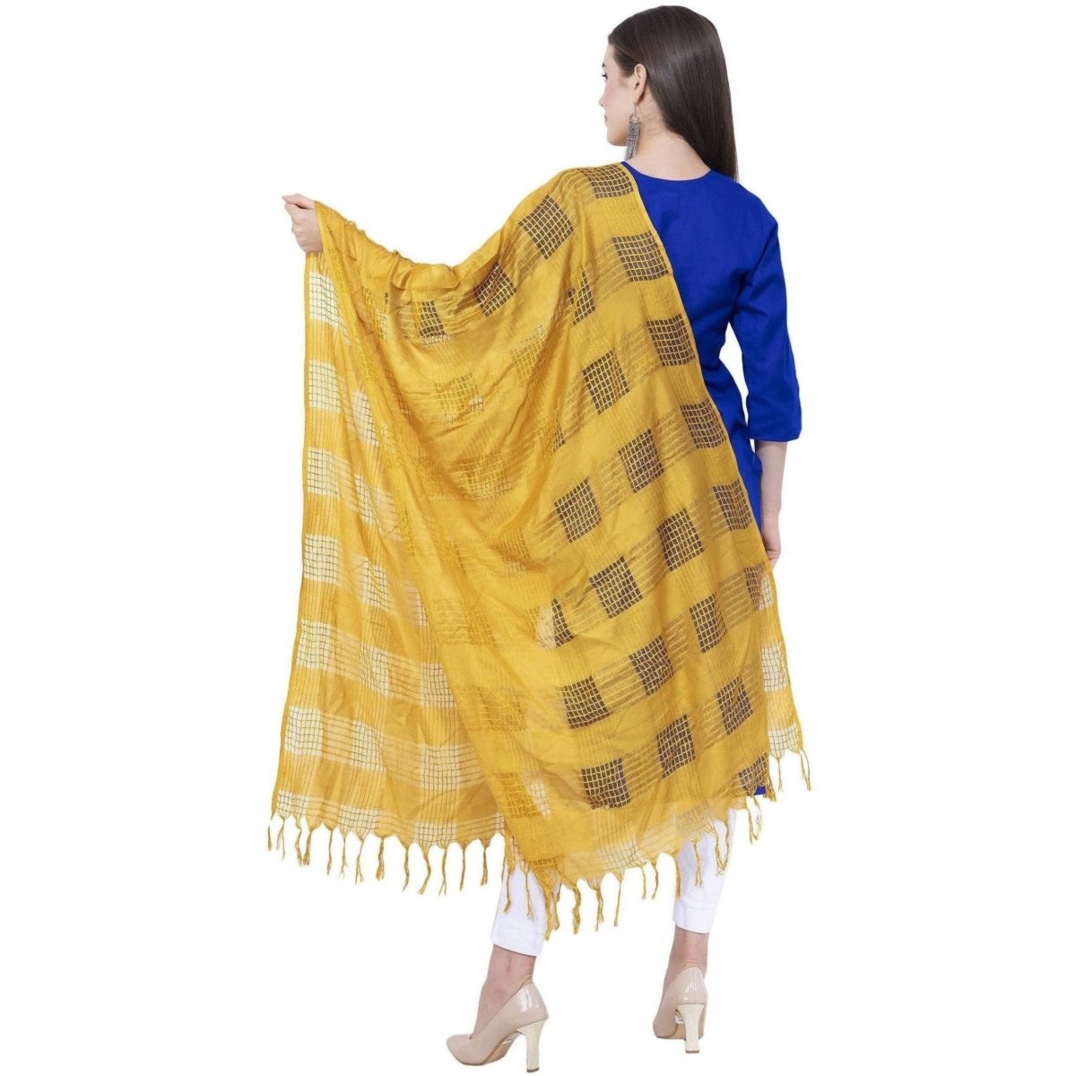 A R Silk Yellow Color Window square Cotton Dupattas and Chunnis | Grocsy