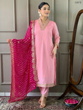 Partywear Designer Viscose Silk Blend Pink Stitched Suit With Dupatta - Tanisha | Grocsy