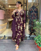 Ethnic Festive Wear Georgette Purple Stitched Suit With Dupatta - Tanisha | Grocsy
