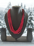 Inhanns Vibrant Handmade 20 Layers Beaded Necklace With Matching Earrings - Black & Red | Grocsy