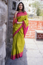 Very Much Indian Handloom Cotton Viscose Ilkal Saree - Bright Green | Grocsy
