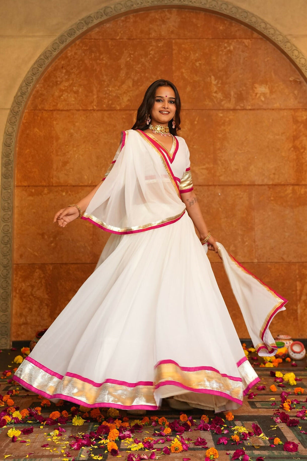 AI Fashion White Georgette Designer Navratri Wear Lehenga Choli Collection | Grocsy