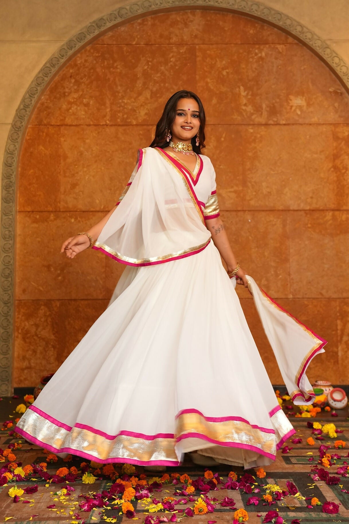 AI Fashion White Georgette Designer Navratri Wear Lehenga Choli Collection | Grocsy