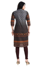 Snehal Creations Beautiful Brown Designer Print Cotton Slub Long Kurti Tunic | Grocsy
