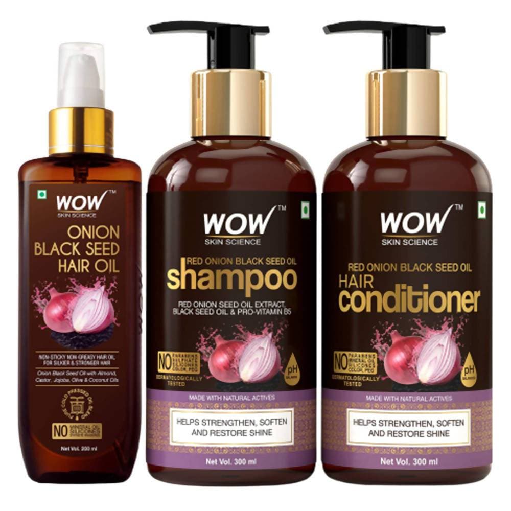 Wow Skin Science Onion Black Seed Oil Ultimate Hair Care Kit | Grocsy