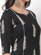 Myshka Women's Black Cotton Blend Printed 3/4 Sleeve Round Neck Casual Kurta & Palazzo Set | Grocsy