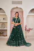 Aastha Fashion Parrot Green Butterfly Net All Over Thread Work, Zari Work And Sandwich Sequence Work Embroidery Wedding Wear Lehenga Choli | Grocsy