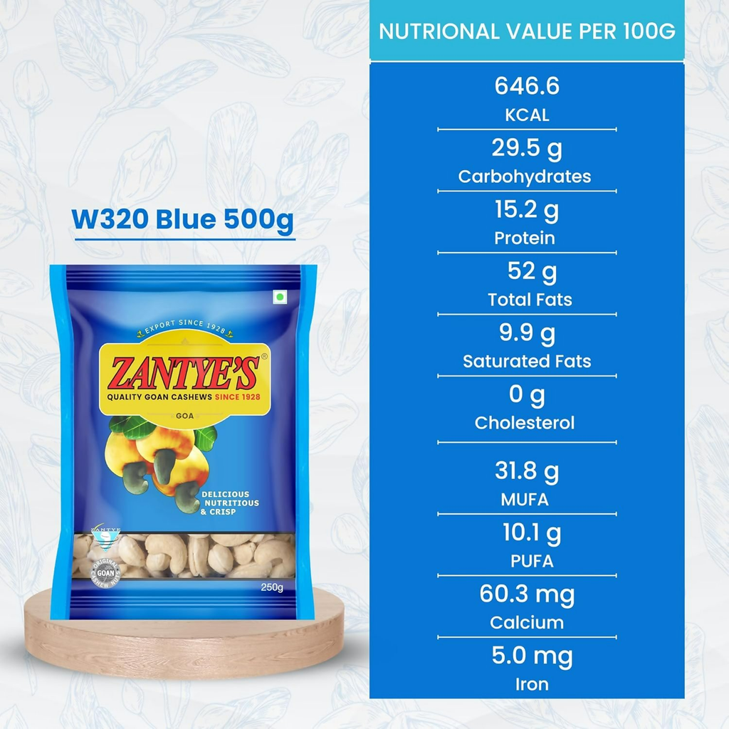 Zantye's Goan Cashew W320 Premium Kaju | Grocsy