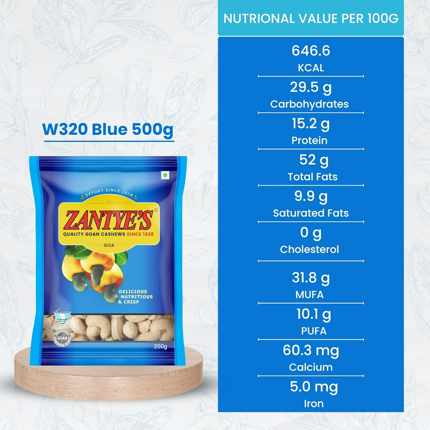 Zantye's Goan Cashew W320 Premium Kaju | Grocsy