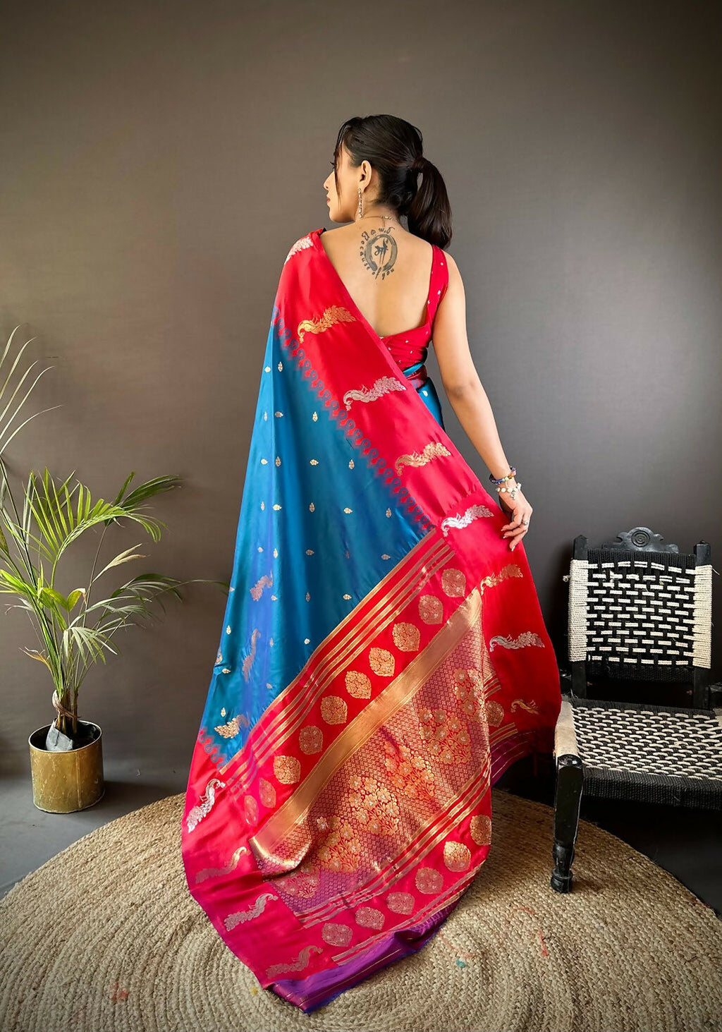 Joban Fashion Red Peacock,Butti Banarasi Silk Sarees | Grocsy
