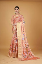 Orange Cotton Silk Digital Printed Saree With Unstitched Blouse Piece - Alisha | Grocsy