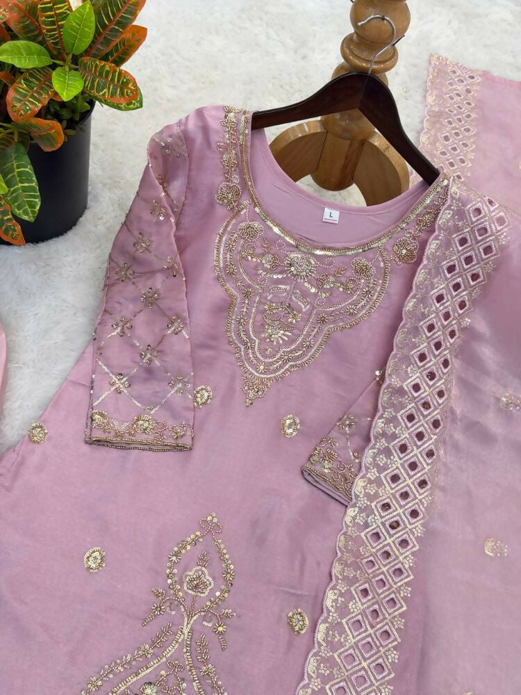 Teeya Creation Onion Color Gimmychu Silk Embroidery Work Wedding Wear Salwar Suit | Grocsy