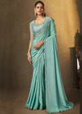 Light Blue Crepe Georgette Silk Embroidered with Swaroski Work Saree With Unstitched Blouse Piece - Norita Royal Erisha | Grocsy