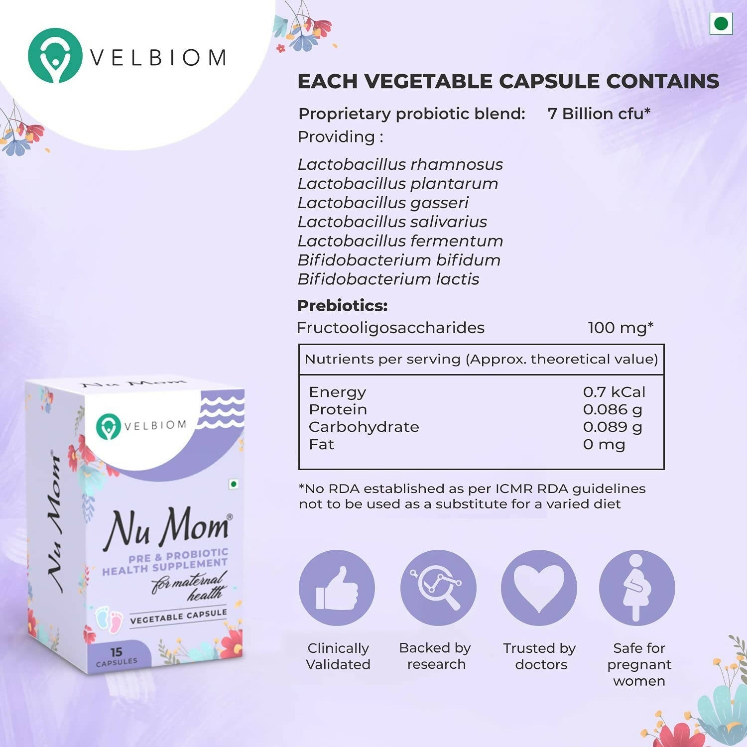 Velbiom Nu Mom Probiotic Health Capsules For Women | Grocsy