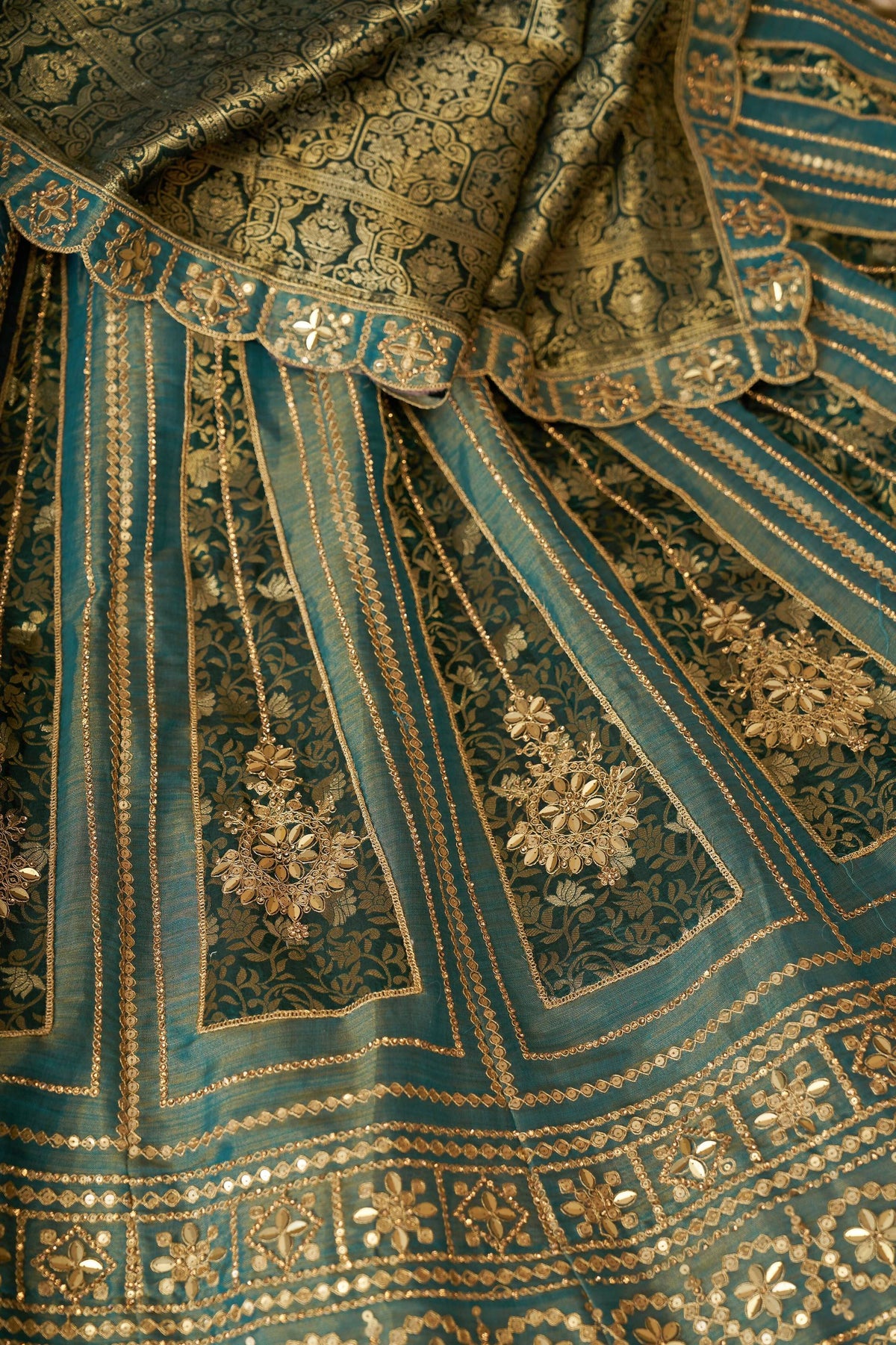 Kesar Fab Green Net Hand_Woven Lehenga | Grocsy