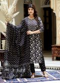 Miravan Women's Black Floral Printed Kurta Palazzo With Dupatta Set | Grocsy