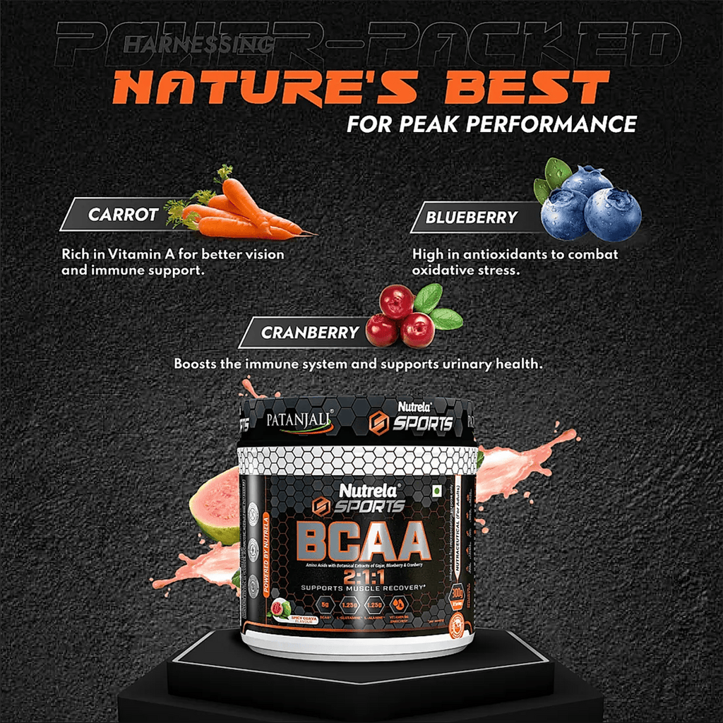 Patanjali Nutrela Sports BCAA Powder Spicy (Guava Flavour) | Grocsy