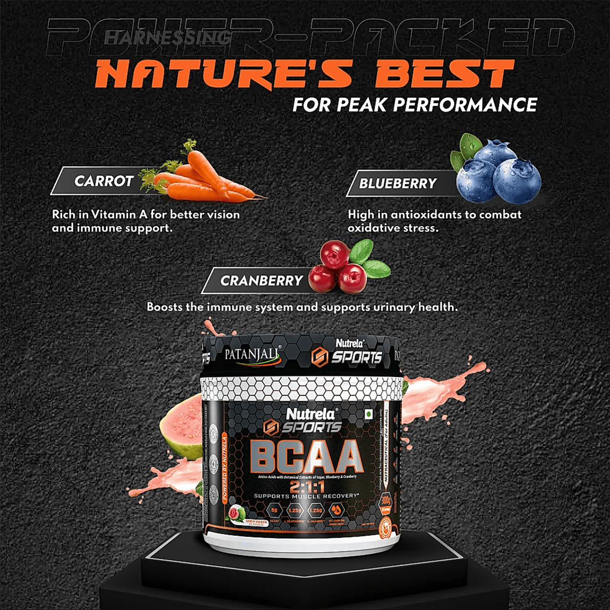 Patanjali Nutrela Sports BCAA Powder Spicy (Guava Flavour) | Grocsy