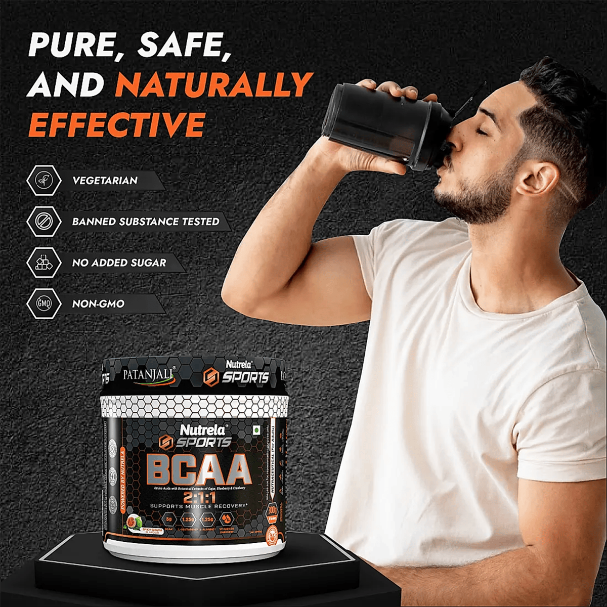 Patanjali Nutrela Sports BCAA Powder Spicy (Guava Flavour) | Grocsy