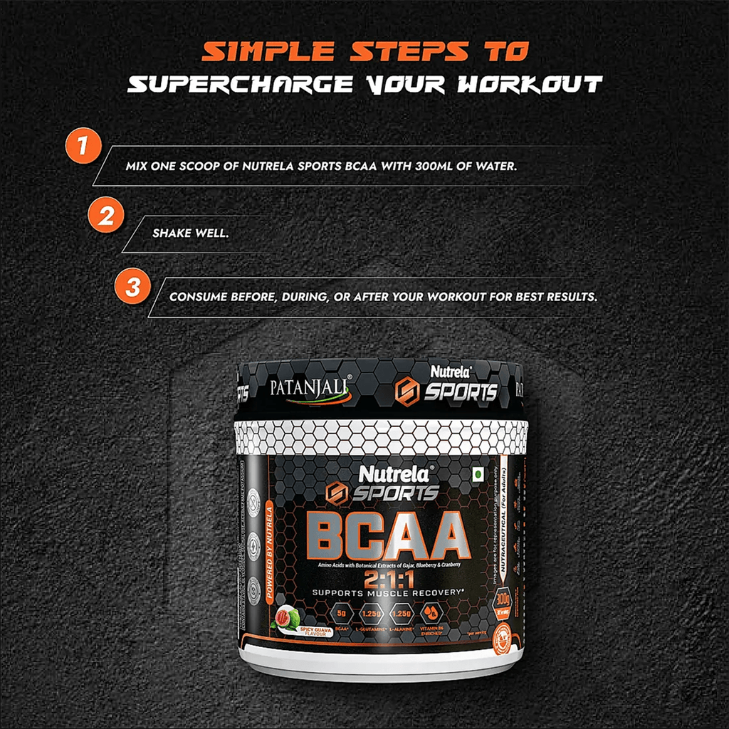 Patanjali Nutrela Sports BCAA Powder Spicy (Guava Flavour) | Grocsy
