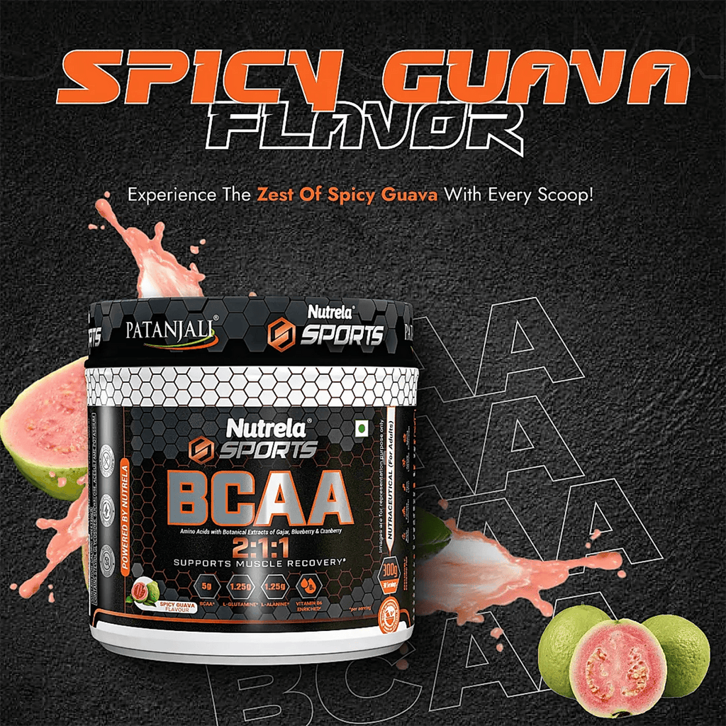 Patanjali Nutrela Sports BCAA Powder Spicy (Guava Flavour) | Grocsy