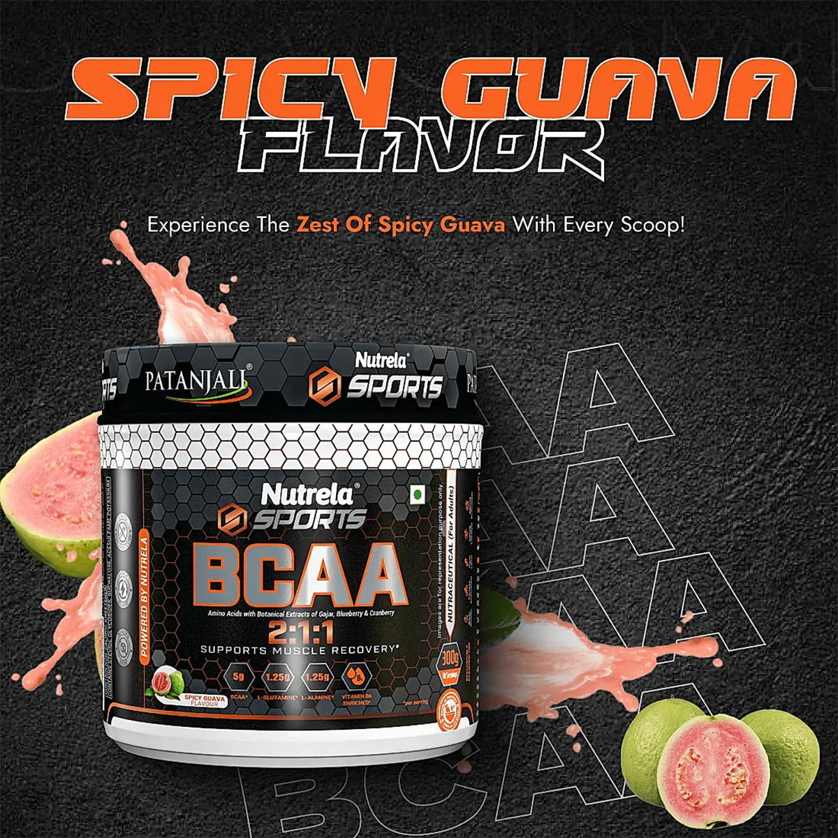 Patanjali Nutrela Sports BCAA Powder Spicy (Guava Flavour) | Grocsy