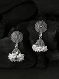 NVR Women Silver Toned Dome Shaped Jhumkas Earrings | Grocsy