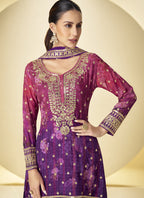 Vegaa Fashion Purple Chinon Digital Print Designer Palazzo Suit | Grocsy