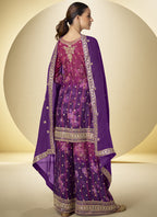 Vegaa Fashion Purple Chinon Digital Print Designer Palazzo Suit | Grocsy