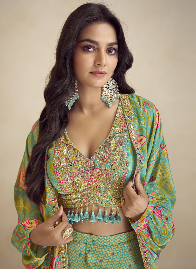 Vegaa Fashion Lime Green Chinon Silk Digital Print Western Suit | Grocsy