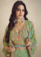 Vegaa Fashion Lime Green Chinon Silk Digital Print Western Suit | Grocsy