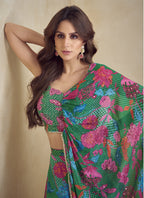 Vegaa Fashion Green Chinon Silk Digital Print Western Suit | Grocsy