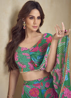 Vegaa Fashion Green Chinon Silk Digital Print Western Suit | Grocsy
