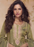Vegaa Fashion Mehendi Simar Silk Embroidered Designer Salwar Suit | Grocsy