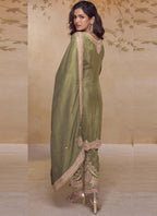 Vegaa Fashion Mehendi Simar Silk Embroidered Designer Salwar Suit | Grocsy