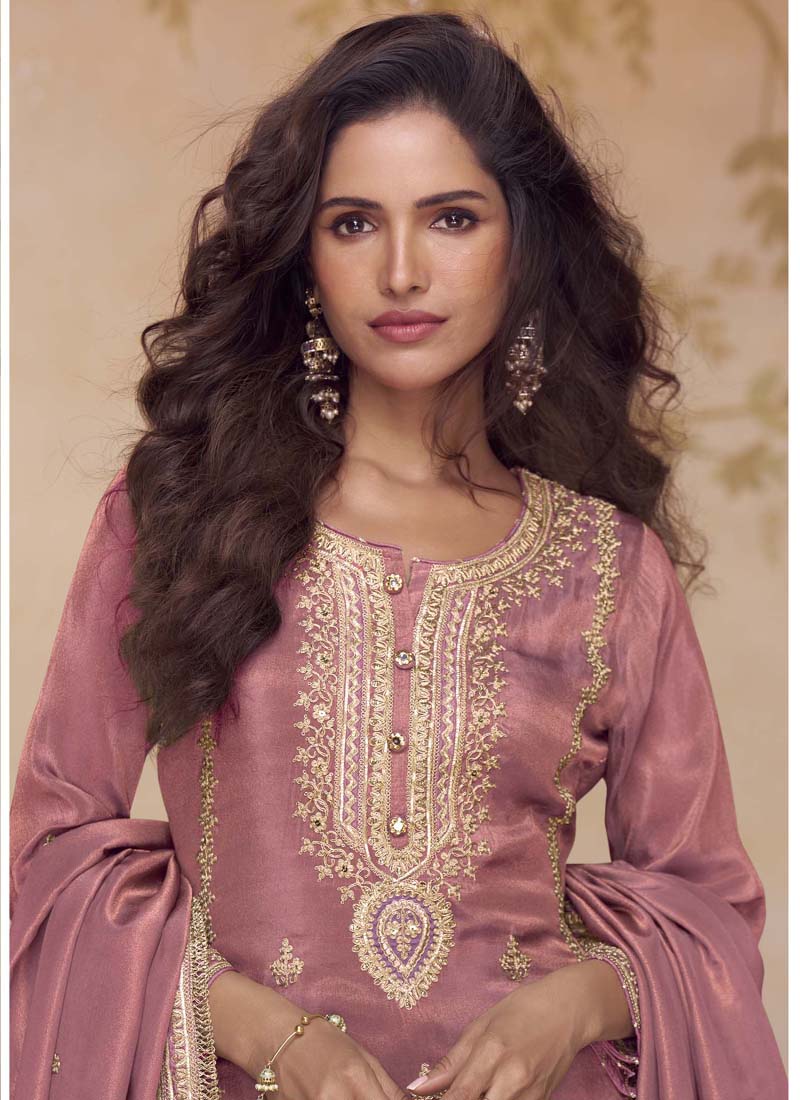 Vegaa Fashion Peach Simar Silk Embroidered Designer Salwar Suit | Grocsy