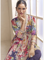 Vegaa Fashion Violet Chinon Embroidered Designer Palazzo Suit | Grocsy